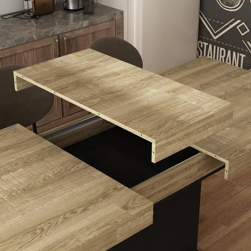 Extendable Oak-and-Black Dining Table 63″ to 78.7″ Rectangular Table with Metal Legs for 68 Guests