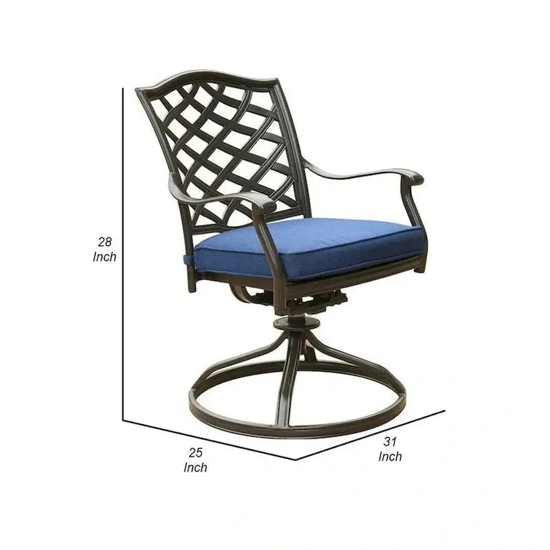 Contemporary Blue Patio Swivel Dining Chair Set 25-Inch Height with Cushions
