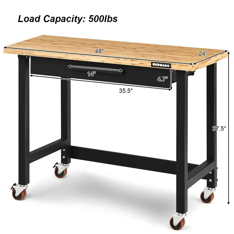 48-Inch Mobile Workbench Heavy-Duty Rolling Workstation with Locking Casters