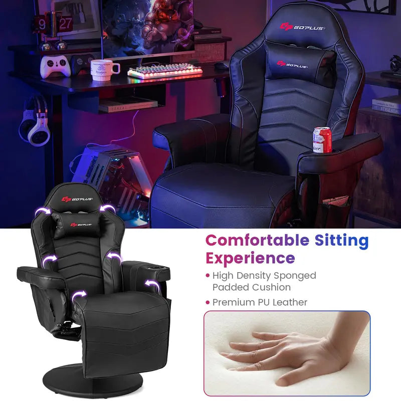 Ergonomic Gaming Chair with Adjustable Height, Massage Function & Retractable Footrest