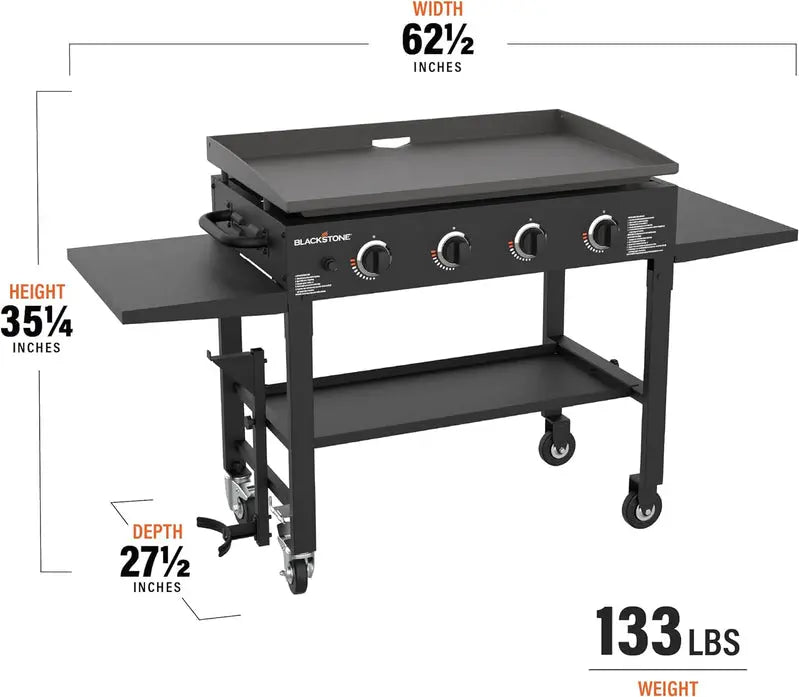 Commercial-Style 36″ 4-Burner Gas Griddle Station Propane-Powered Flat Top Grill with Side Stands
