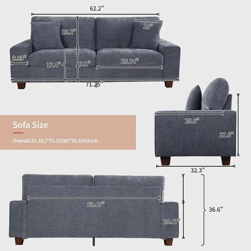 DOPEDIO Chenille Double Sofa Lounge Chair with Removable Solid Wood Frame