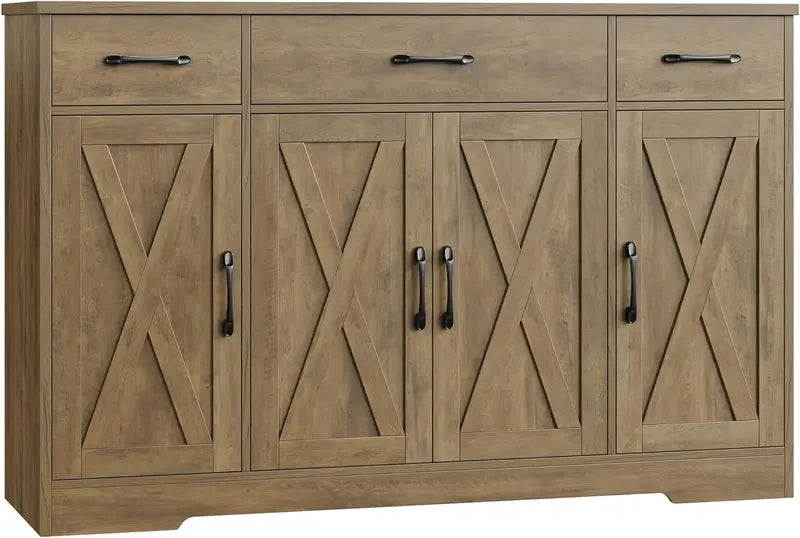 55-Inch Modern Farmhouse Sideboard Large Storage Buffet with Doors, Shelves & Coffee Bar Style