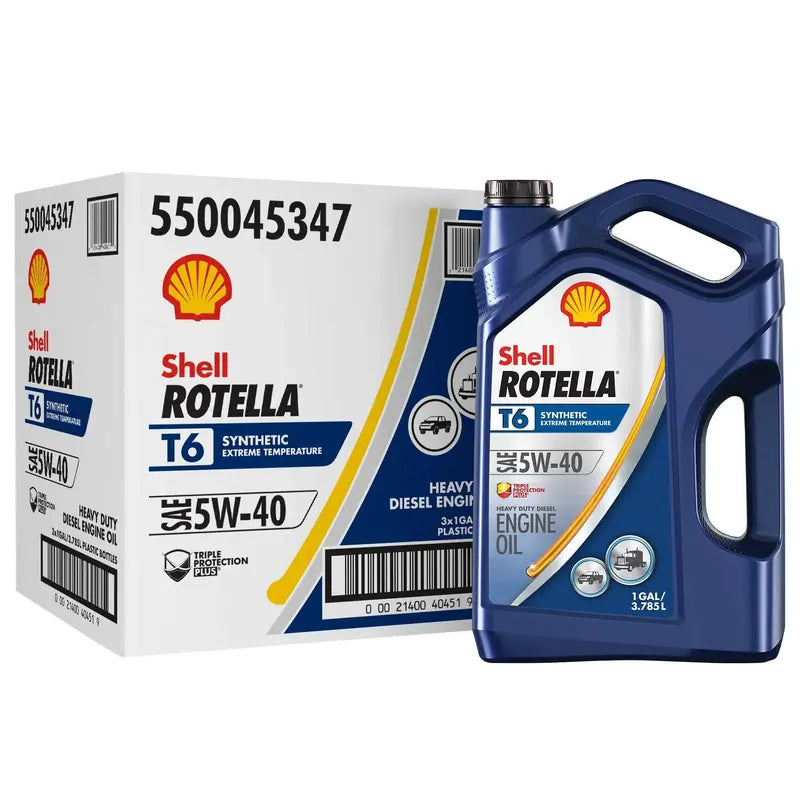 Rotella T6 5W-40 Full Synthetic Diesel Engine Oil Heavy-Duty Lubricant, 1-Gallon Bottle (3-Pack)