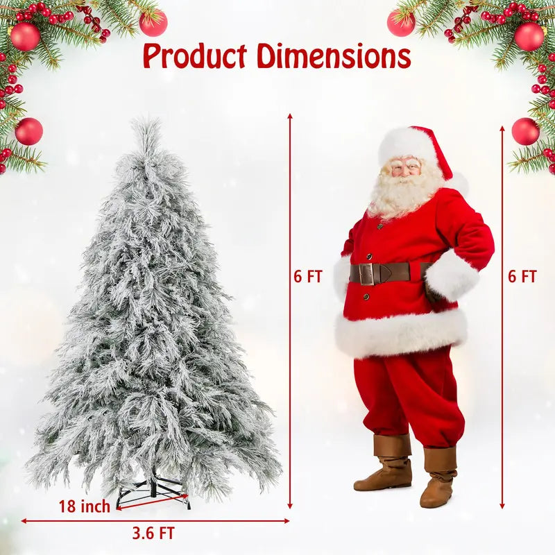 6-Foot Snow-Flocked Pre-Lit Christmas Tree Realistic PVC & Pine Needle Blend with Hinged Construction