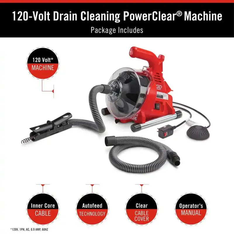 RIDGID PowerClear Drain Snake 120V Heavy-Duty Auger for Sinks, Showers & Tubs (Model 55808)