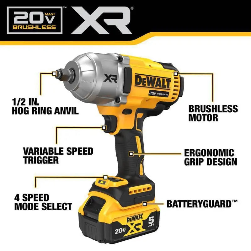 DEWALT 20V MAX Lithium-Ion Cordless 1/2 in. Impact Wrench Kit DCF900P1