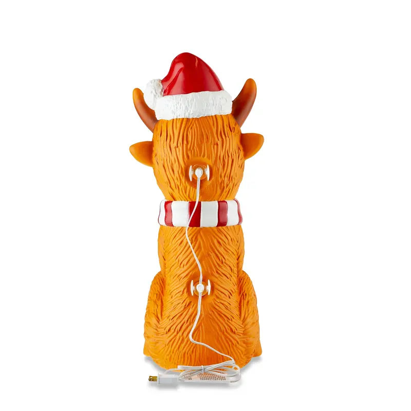 24″ Light-Up Highland Cow with Santa Hat Outdoor Christmas Decoration