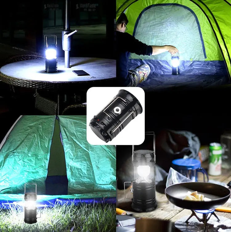 Expandable Solar LED Tent Light Rechargeable Camping Lantern with USB Power Output