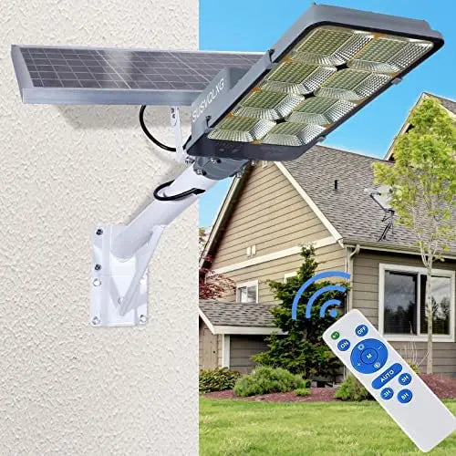 450W Solar-Powered Outdoor Flood Light with Remote & Dusk-to-Dawn Sensor
