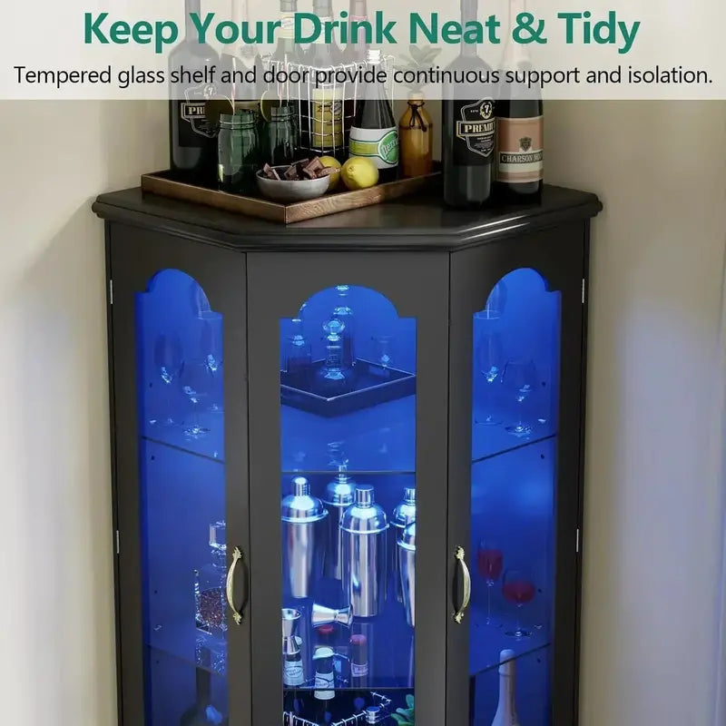 Modern Corner Wine Storage Cabinet Tall LED-Lit Design for Home Bars and Dedicated Cellars