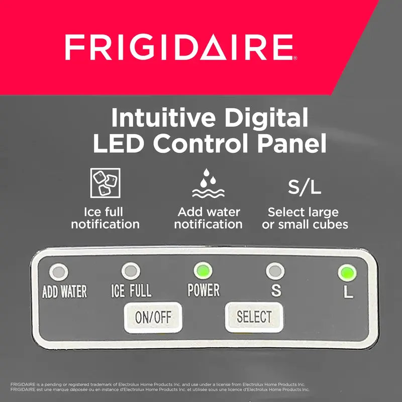Frigidaire Stainless Steel Portable Ice Maker, 26 Lbs Daily, Countertop Design, Fast Ice Production