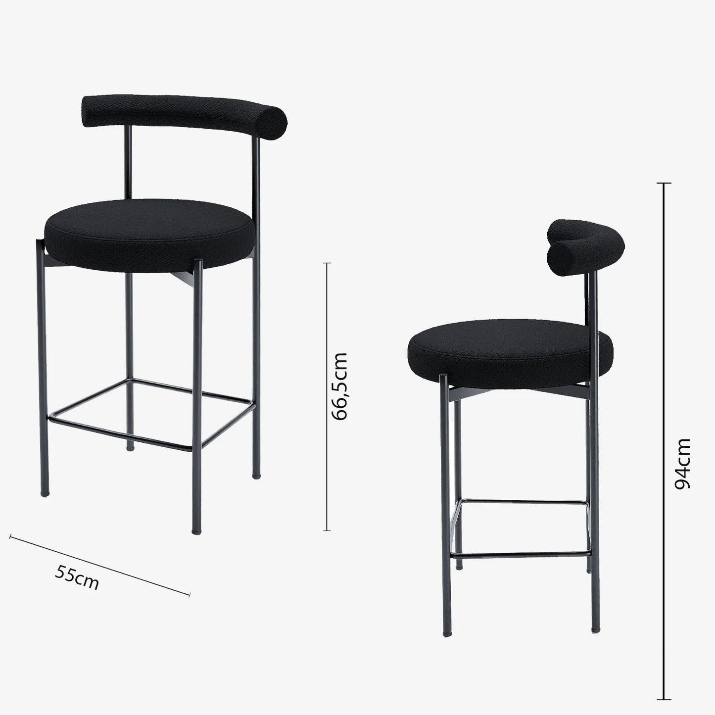 Lot de 2 chaises de bar bouclette grise anthracite Charlotte