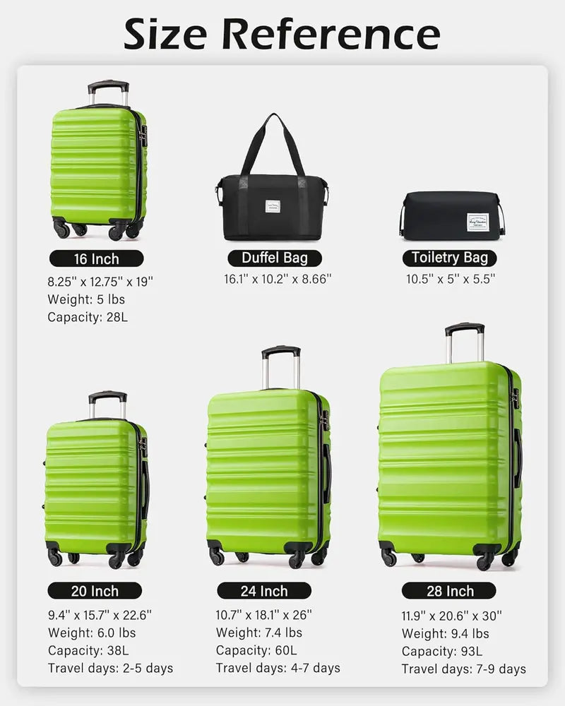 LONG VACATION ABS+PC 6-Piece Luggage Set Expandable Hardshell Suitcases with YKK Zippers, TSA Locks & 360° Wheels