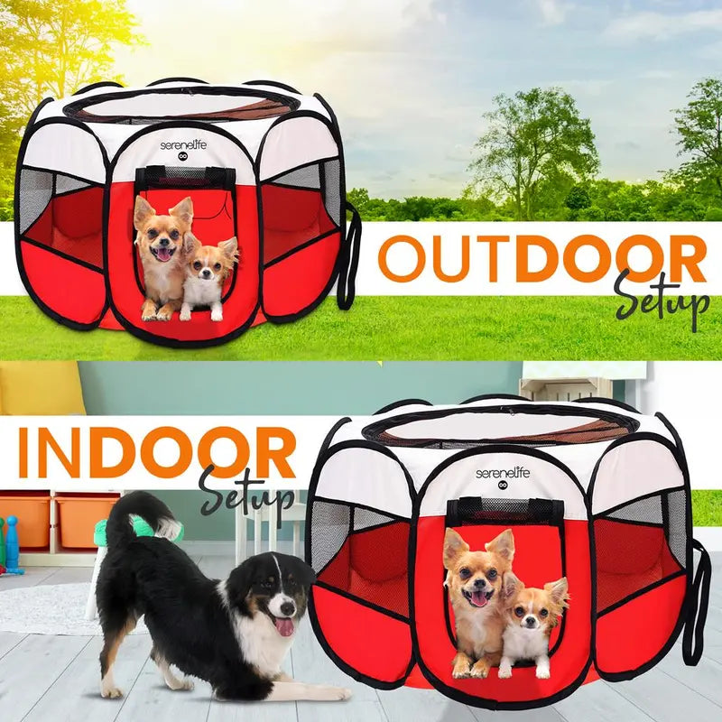 SereneLife 8-Panel Cat Dog Mesh Exercise Playpen Large Portable Foldable Pet Tent