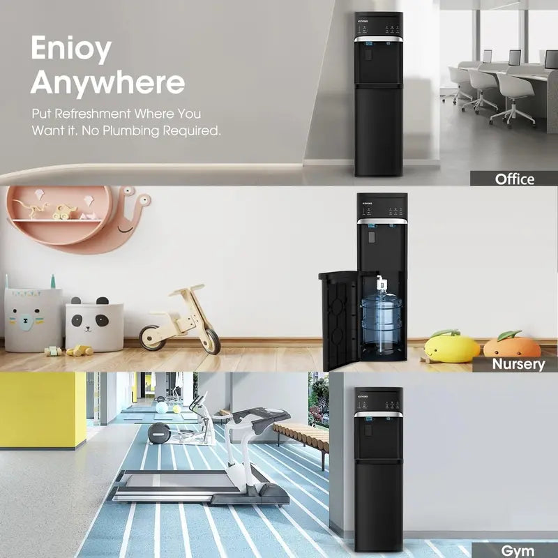 Bottom-Load Self-Cleaning Water Dispenser Built-In Ice Maker, Black Finish