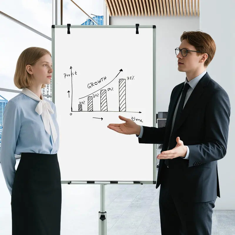Height-Adjustable Mobile Dry Erase Board 40″ x 26″ on Stable Round Wheeled Stand