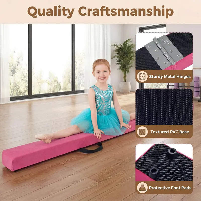 7-Foot Foldable Gymnastics Balance Beam with Non-Slip Foam Surface and Portable Design