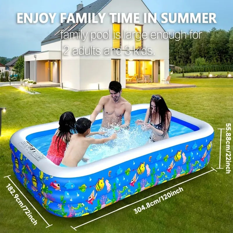 Large Inflatable Kiddie & Family Pool 120″ x 72″ x 22″, Reinforced Walls, Perfect for Backyard Summer Fun