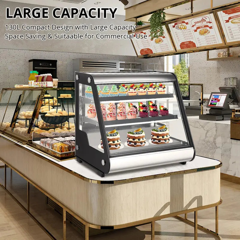 2025 Commercial Countertop Refrigerated Display Case 130L Auto-Defrost Unit with Tempered Glass & LED Lighting