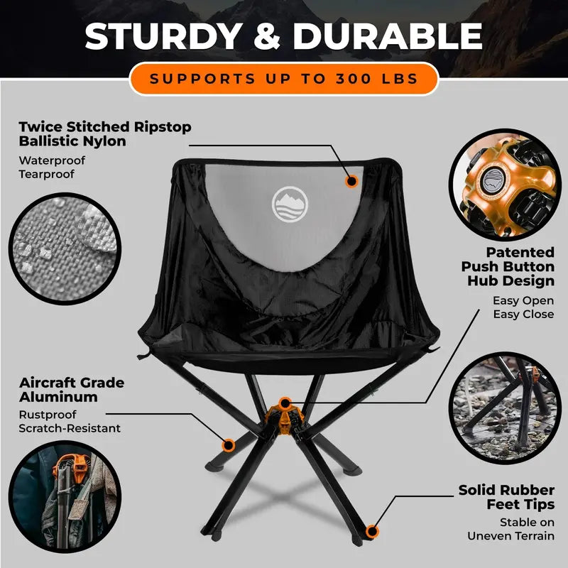 CLIQ Ultra-Lightweight Folding Camping Chair 300 lb Capacity, Portable & Durable