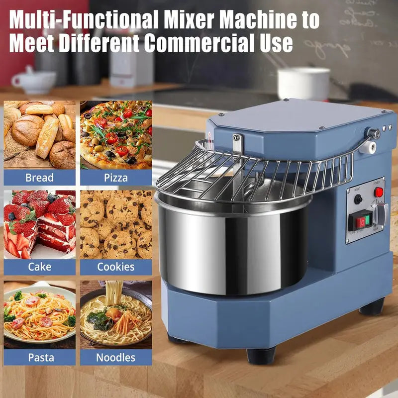 8-Quart Commercial Food Mixer 450W Dual-Arm Kneading, Stainless Steel Bowl, Safety Shield & Programmable Timer