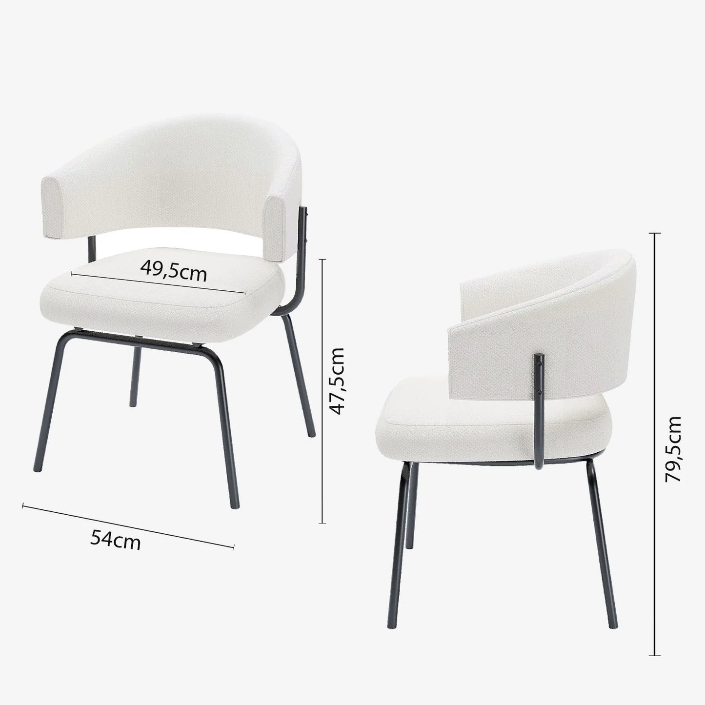 Lot de 2 chaises avec accoudoir tendance en tissu chenille blanc Silva