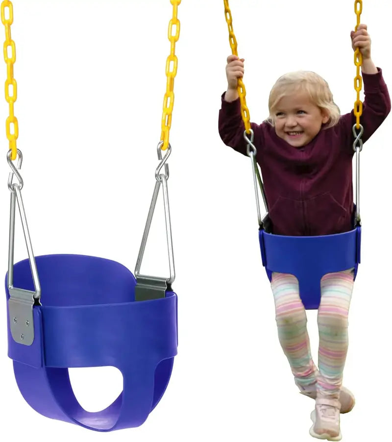 Heavy-Duty Toddler Swing Seat Full-Bucket Design with Powder-Coated Chains & Pre-Assembled Green Hardware