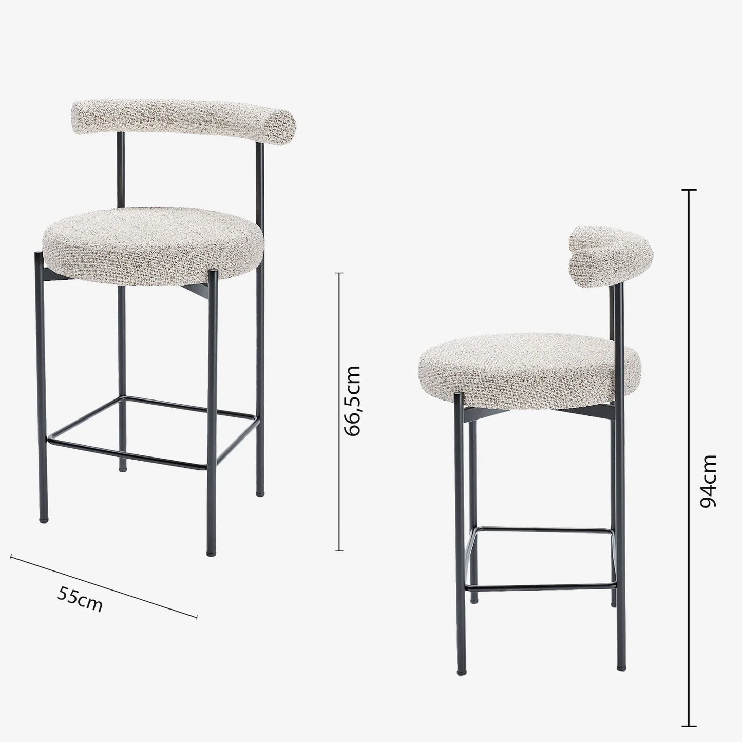 Lot de 2 chaises de bar bouclette grise et blanche Charlotte