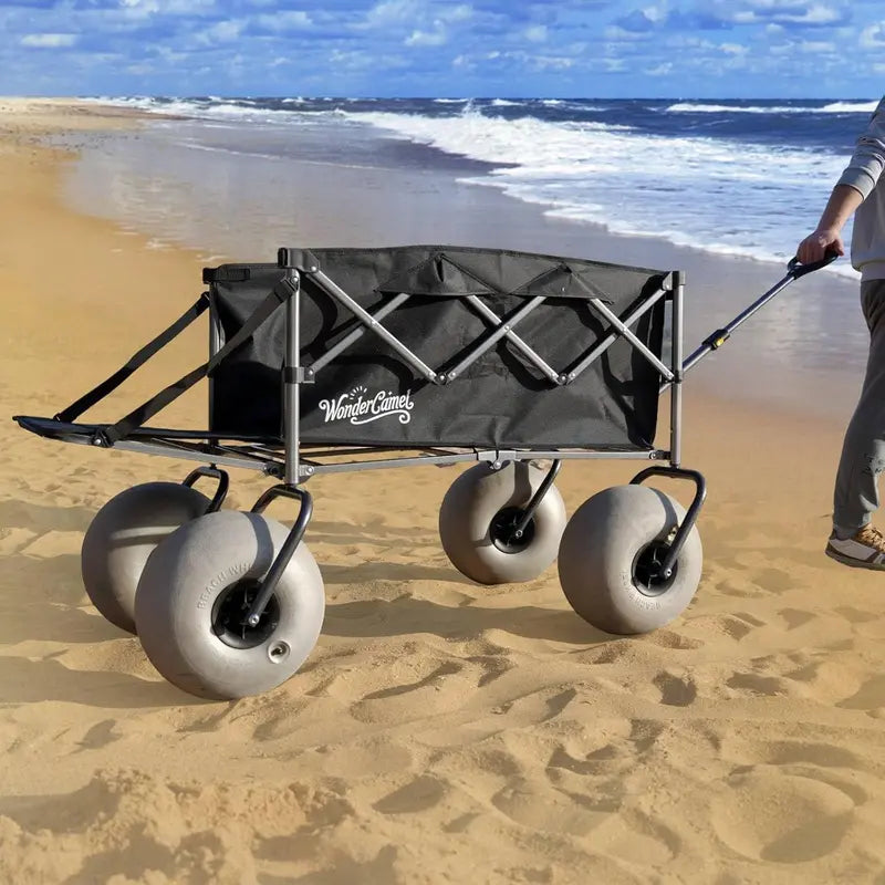 Collapsible All-Terrain Beach Wagon 13″ Balloon Wheels, 185L Capacity, Lightweight & Foldable