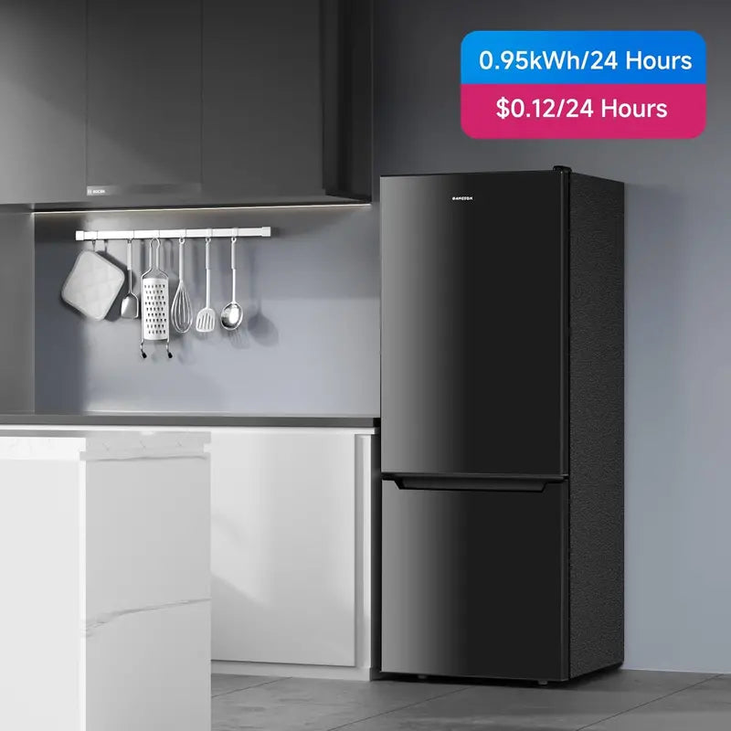 BANGSON 7.1 Cu.Ft Bottom-Freezer Refrigerator for Apartments Compact Black Design