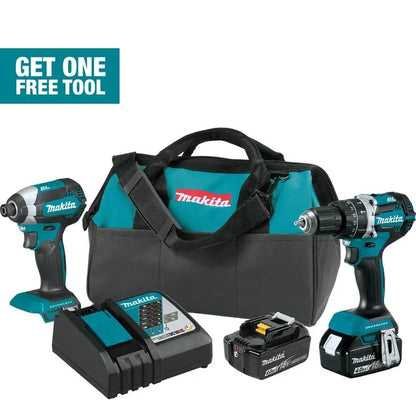 Makita 18V LXT Lithium-Ion Brushless Cordless Hammer Drill and Impact Driver Combo Kit (2-Tool) w/ (2) 4Ah Batteries, Bag XT269M