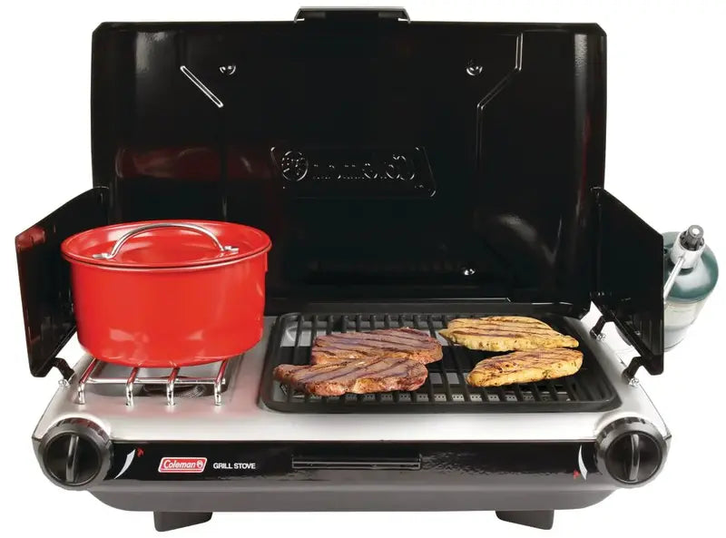 Coleman Tabletop 2-in-1 Camping Grill & Stove, 20,000 BTUs, 4 Burners, PerfectHeat, 130 sq. in. Grilling Area