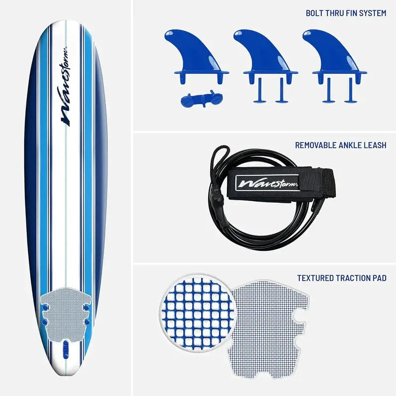 Wavestorm 8-Foot Soft-Top Surfboard  Foam-Cored Longboard for Beginners & All Skill Levels