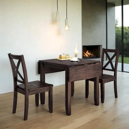 Compact Drop-Leaf Breakfast Nook Set  Three-Piece Wood Dining Solution for Tight Areas