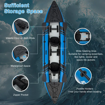 12.5-Foot Inflatable Tandem Kayak for One or Two Riders  507-Pound Weight Capacity with Full Accessory Kit & Portable Carry Bag