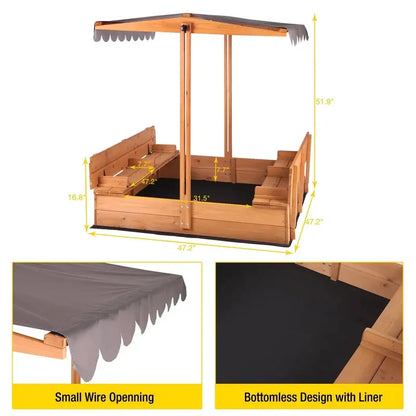 Morgete Wooden Outdoor Sandbox for Children with Secure Lid and Integrated Bench