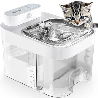 Cat Water Fountain  3L Battery-Powered Dual-Tank Design with Stainless Steel Tray, No Filter Required
