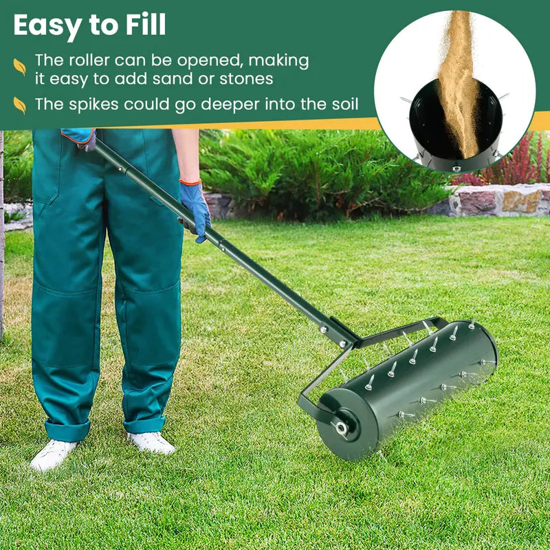 Weighted Rolling Lawn Aerator for Soil Aeration and Seeding