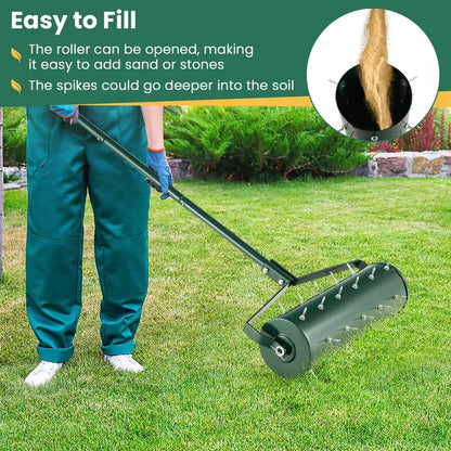 Weighted Rolling Lawn Aerator for Soil Aeration and Seeding