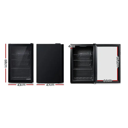 Devanti 70L Glass-Door Bar Fridge  Illuminated Black Mini Refrigerator