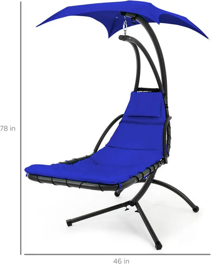Best Choice Products Curved Hanging Steel Chaise Lounge Swing  Charcoal Gray with Pillow & Canopy