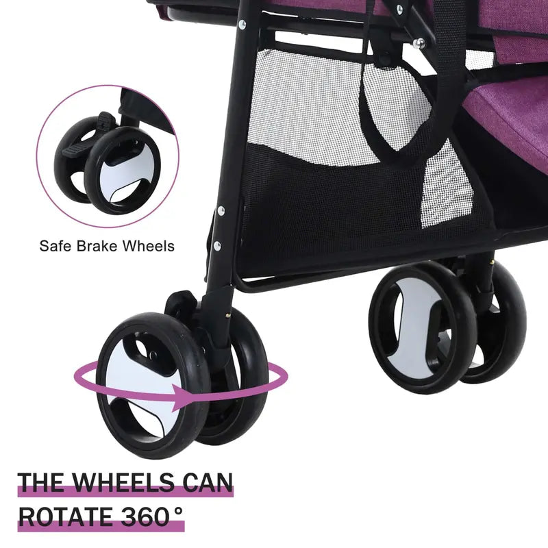 Pet Gear 3-in-1 Folding Pet Stroller with Detachable Carrier, Purple, 44lb Capacity