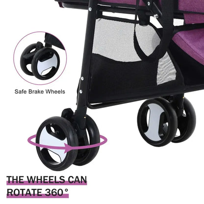 Pet Gear 3-in-1 Folding Pet Stroller with Detachable Carrier, Purple, 44lb Capacity