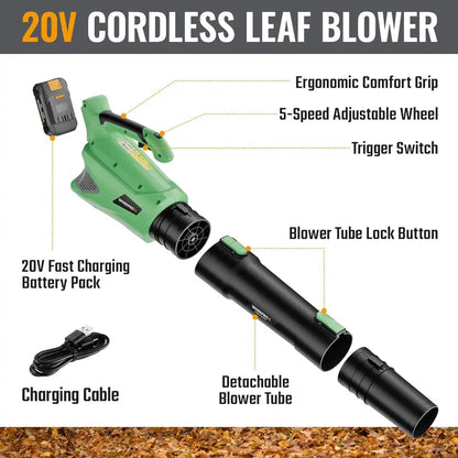 WORKPROX 20V Variable-Speed Cordless Leaf Blower  Includes 4.0Ah Battery and Fast-Charging USB-C Cable