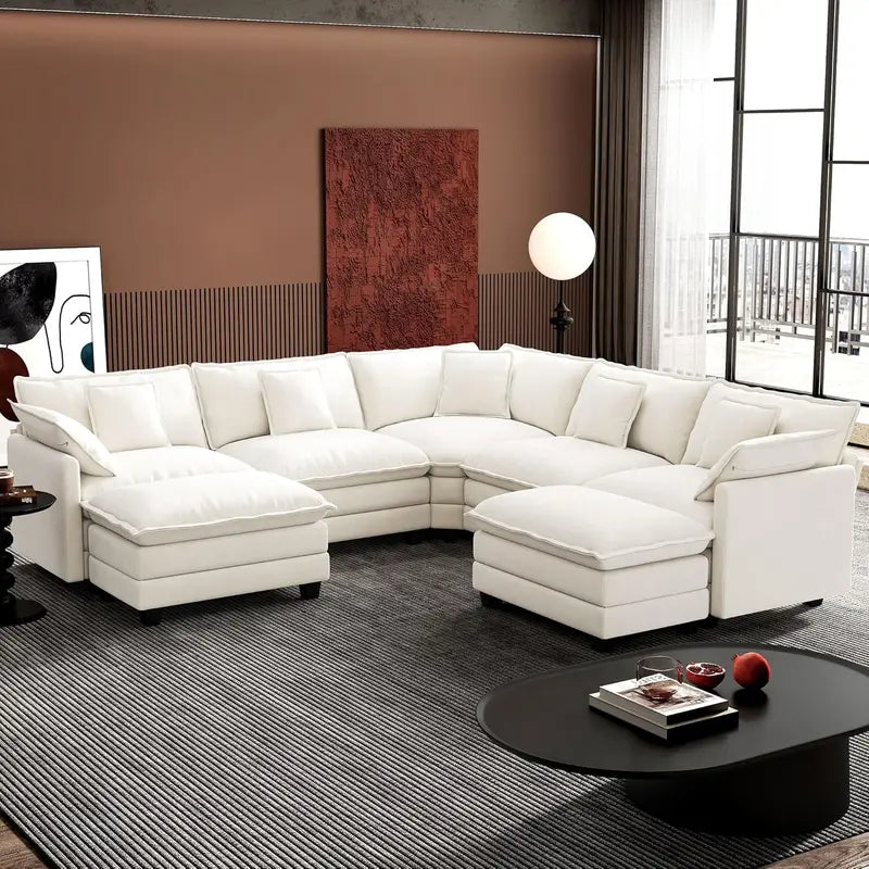 ihanherry 146-Inch Modern U-Shaped Modular Cloud Sofa  Customizable Layout