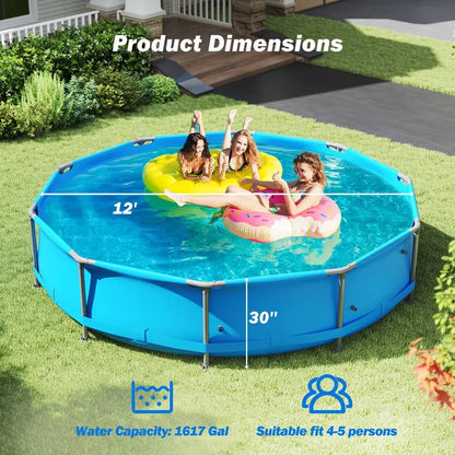 Above-Ground Metal-Frame Swimming Pool for Outdoor Use