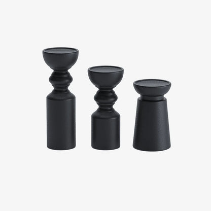 Set de 3 bougeoirs bois design, Boston coloris noir