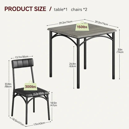 Compact 2-Person Dining Set with Upholstered Chairs and Space-Saving Table