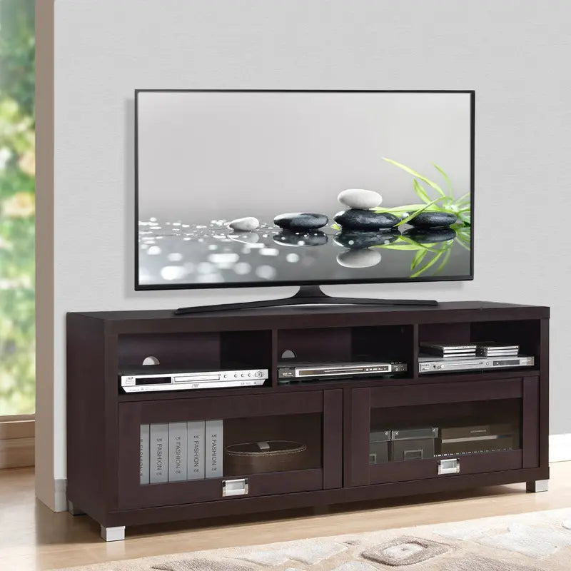Techni Mobili Durbin 58″ TV Stand, Espresso Finish, Fits TVs Up to 75″, Contemporary Design with Storage